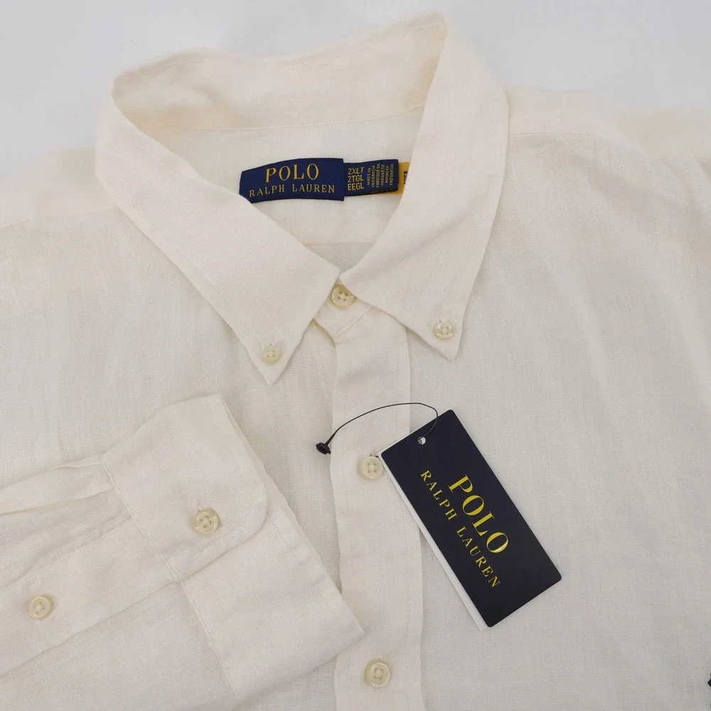 NEW Polo Ralph Lauren Linen Button Down Shirt White Long Sleeve Mens 2XLT